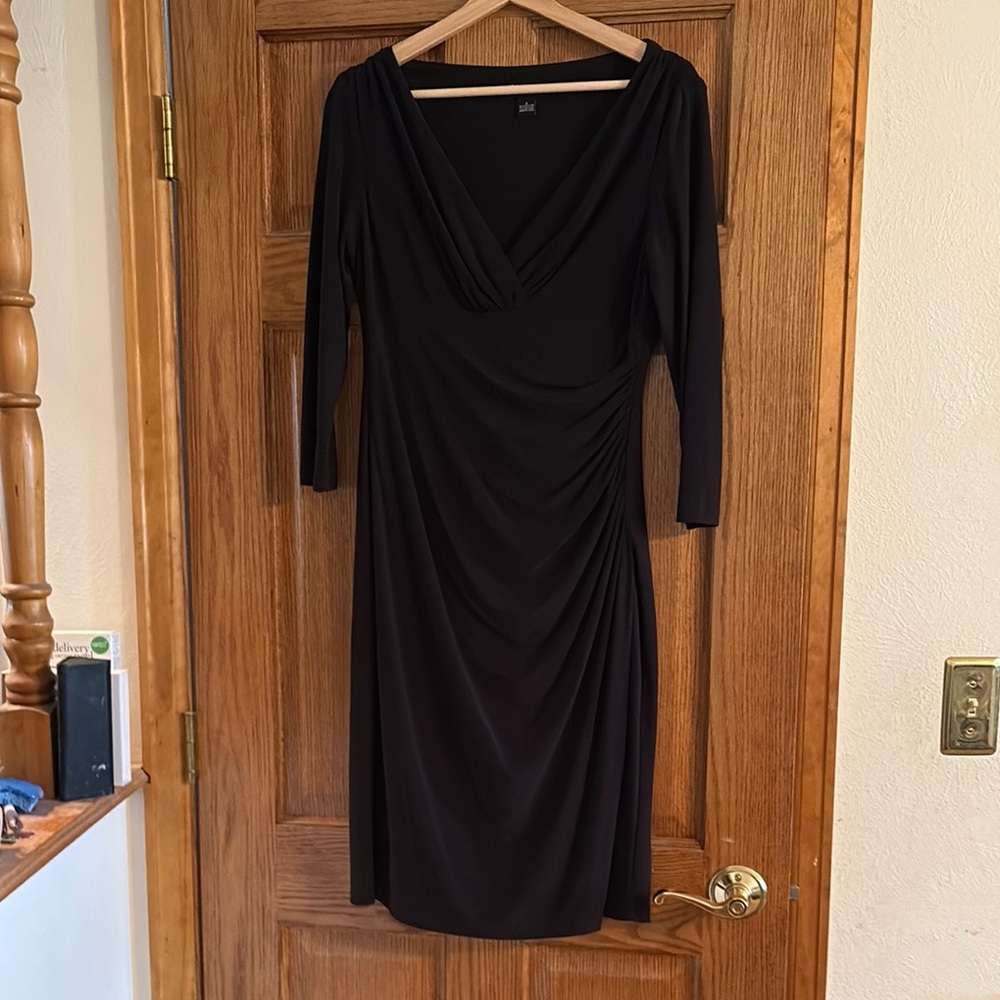 New Directions Black Ruched Wrap Dress